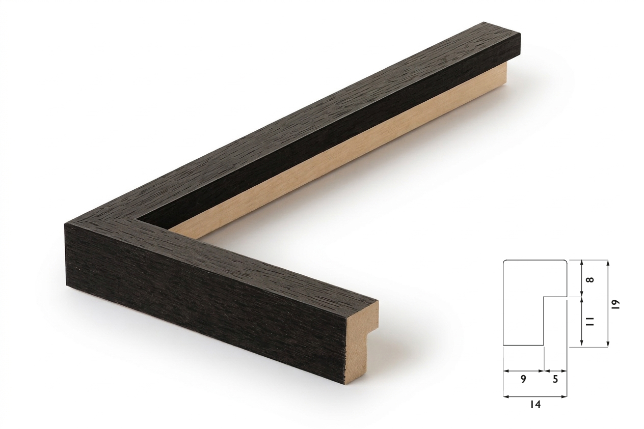 Coupe Pixi : largeur 14 mm, hauteur 19 mm, feuillure 5 mm, profondeur utile 11 mm